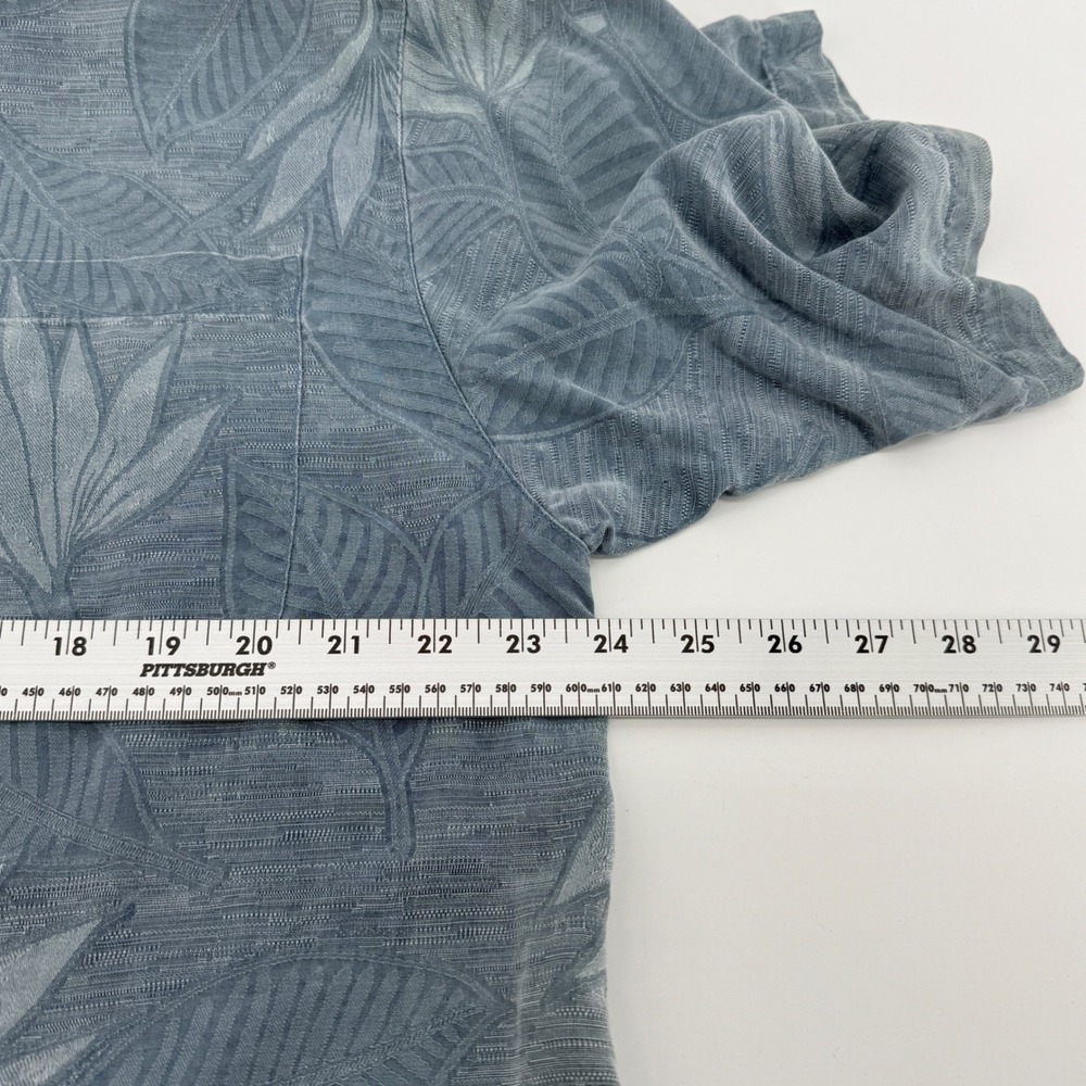 Tommy Bahama Mens Large Blue 100% Silk Tropical Leaf Jacquard Camp Shirt L - Picture 6 of 7